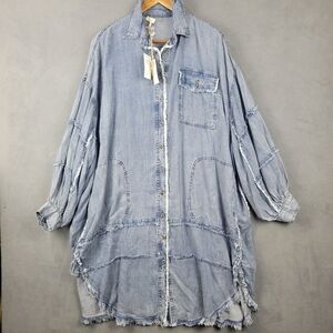 Easel Oversized Washed Chambray Shacket Womens NWT Size Small